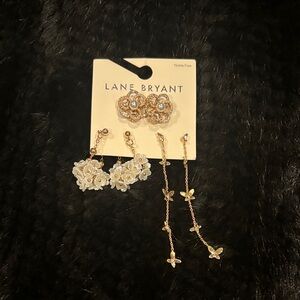 Lane Bryant Gold and Cream Floral Earring Trio